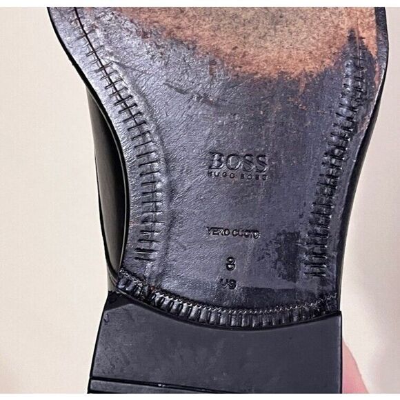 BOSS Hugo Boss Oxford Dress Shoe Size 8 Black Square Toe Lace Up Classic Mens - Picture 6 of 6